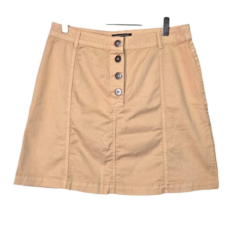 Banana Republic Skirt Womens 6 Tan Khaki Button Front A-Line Mini 317529-01-1